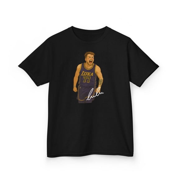 LA Luka-Doncic #77 Cartoon for Basketball fan Gift Kids Heavy Cotton Tee-KBLD77003B-Black-XL
