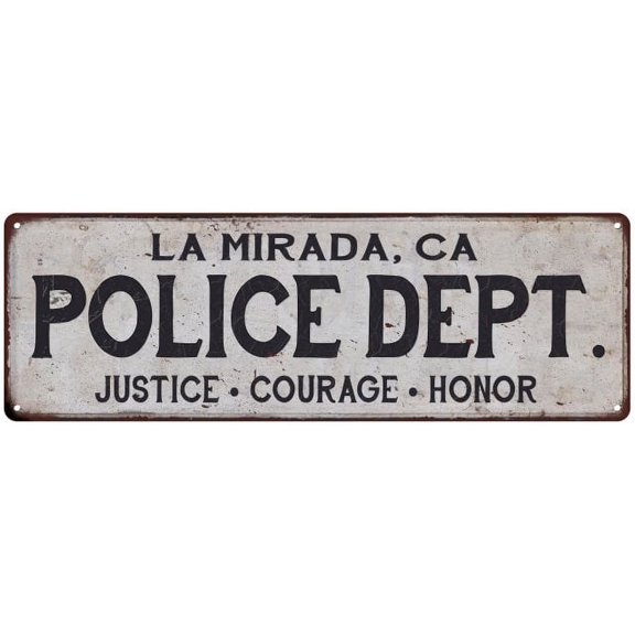 LA MIRADA, CA POLICE DEPT. Vintage Look Metal Sign Chic Decor 206180012759