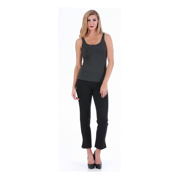 LA MONIR Womens Gray Stretch Sleeveless Scoop Neck Top L