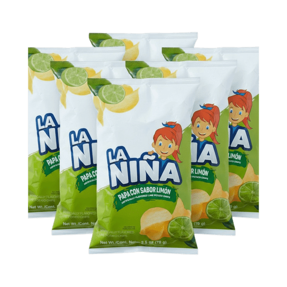 LA NIA Papitas Fritas Sabor A Limon - Lime Flavored Potato Chips, 70g (Pack of 6) - Imported from Colombia