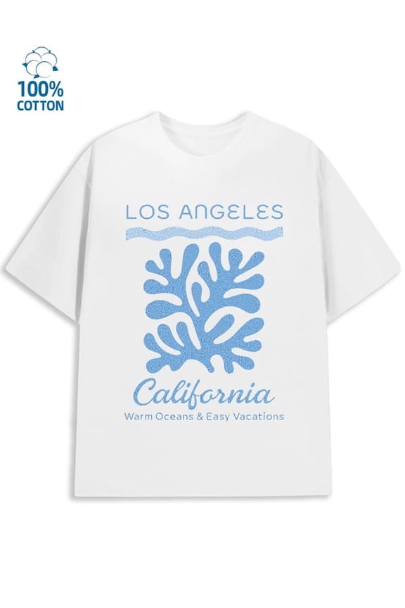 LA Ocean Vibes men's Los Angeles 180G 100% Cotton white cut 79 Casual Unisex Shirt Crewneck tshirts Unique Design Unisex Shirt Printed tshirts Fashion Unisex Shirt Graphic tshirts