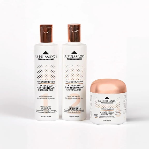 LA PUISSANCE Extra Cell Plex Technology Hair Reconstruction Kit, Includes Shampoo, Conditioner and Bonding Mask, 3-Step Deep Repair Set for Severely Damaged Hair.