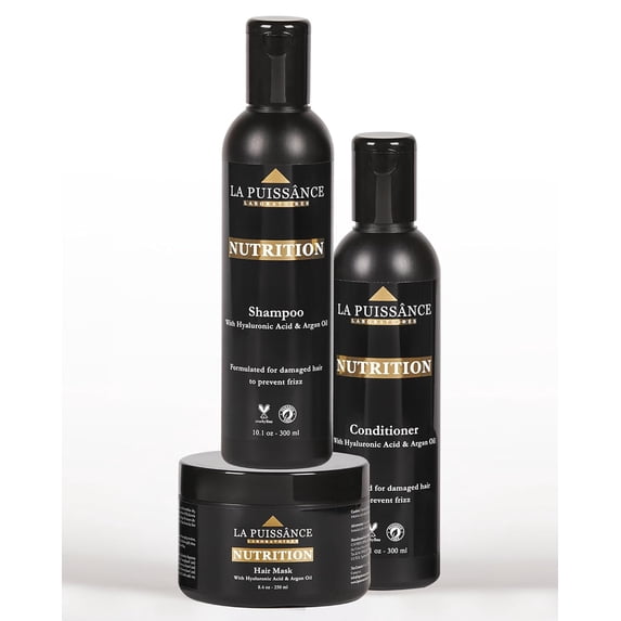 LA PUISSANCE Moroccan Argan Oil Shampoo, Conditioner, and Hair Mask Set with Hyaluronic - Nutrition, Hydrating, Moisturize for Dry Hair - Frizz Control Haircare