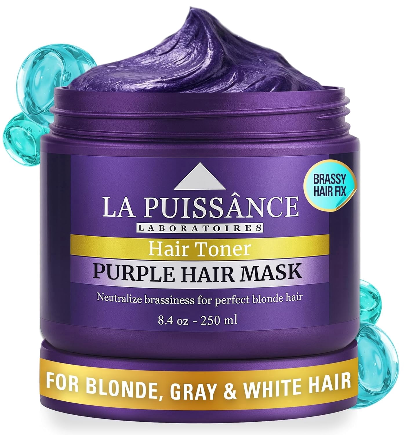 LA PUISSANCE Purple Hair Mask for Blonde Hair, Gray or White Hair - Toner for Blonde Hair Neutralizes Yellow & Brassy Tones 8.45 fl oz