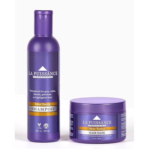 LA PUISSANCE Silver Toning Purple Hair Care Set - Shampoo and Hair Mask Bundle for Blonde Hair & Gray or white Hair - Neutralizes Brassiness, Adds Shine, Hydrates