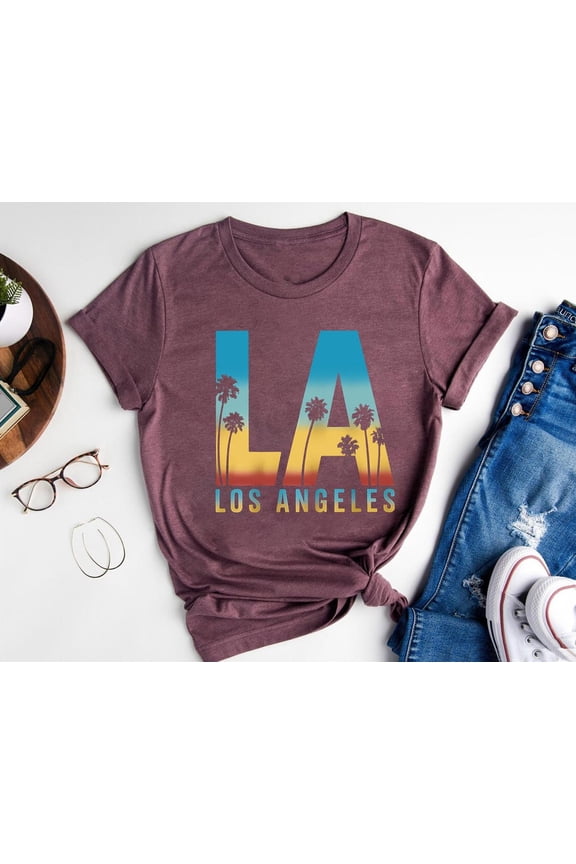 LA Palm Tree Sunset Shirt: California Beach Graphic Tee TSHIRT All Size S-5XL