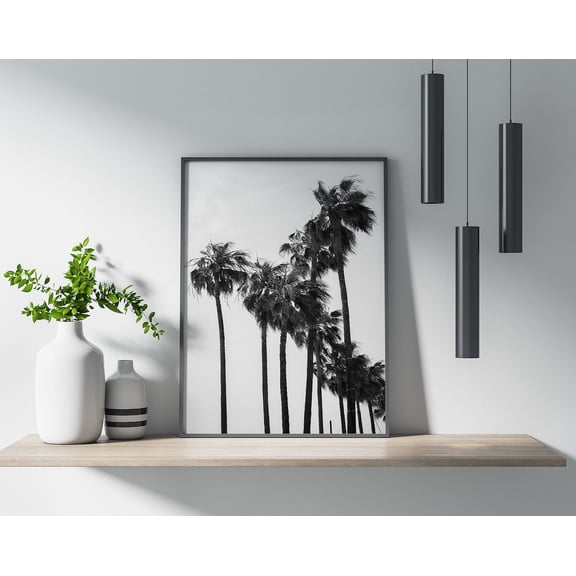 LA Palm Trees Cityscape California Black and White, Unframed Canvas 16x20in