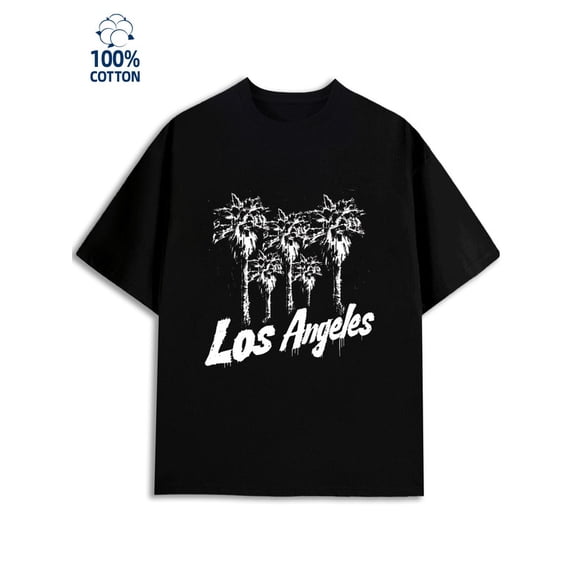 LA Palm Trees Tee for men Los Angeles 180G 100% Cotton black usa cut Retro Unisex Shirt Graphic tshirts Fashion Unisex Shirt Short Sleeve tshirts Basic Unisex Shirt Graphic tshirts