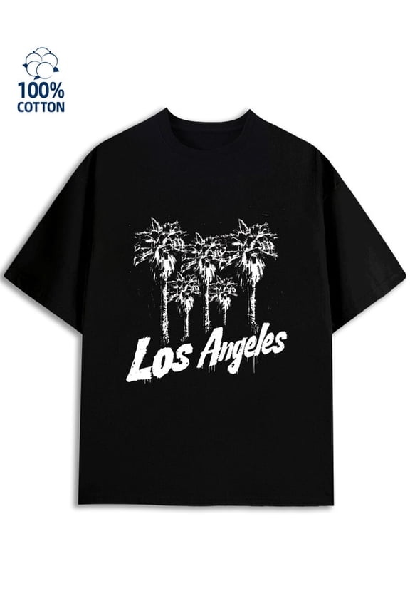 LA Palm Trees Tee for men Los Angeles 180G 100% Cotton black usa cut Retro Unisex Shirt Graphic tshirts Fashion Unisex Shirt Short Sleeve tshirts Basic Unisex Shirt Graphic tshirts