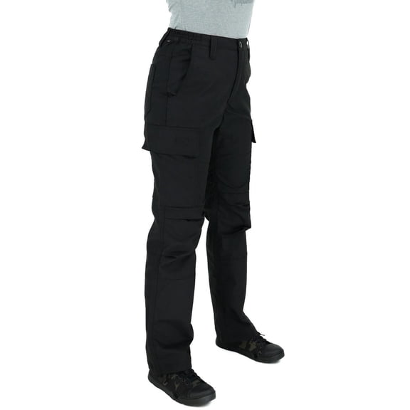 LAPG Women's Stretch Core Cargo Pants, Elastic Waistband, High Rise, Relaxed Fit, Outdoor Work Pants, Black, 2-LONG