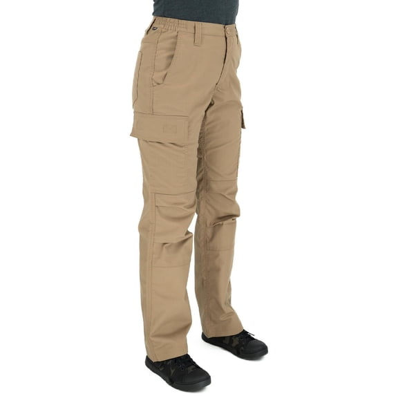 LAPG Women's Stretch Core Cargo Pants, Elastic Waistband, High Rise, Relaxed Fit, Outdoor Work Pants, Coyote, 8-SHORT