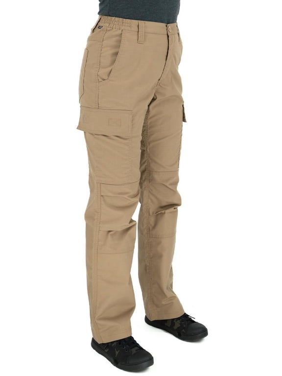 LAPG Women's Stretch Core Cargo Pants, Elastic Waistband, High Rise, Relaxed Fit, Outdoor Work Pants, Coyote, 0-REGULAR