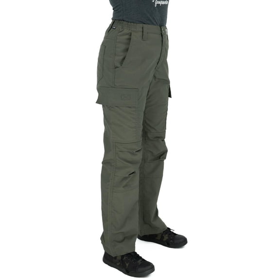 LAPG Women's Stretch Core Cargo Pants, Elastic Waistband, High Rise, Relaxed Fit, Outdoor Work Pants, OD Green, 10-SHORT
