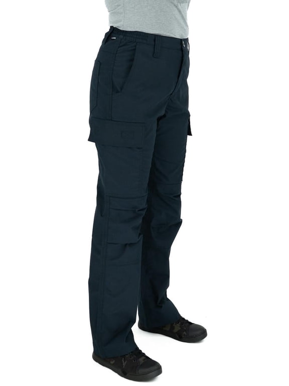 LAPG Women's Stretch Core Cargo Pants, Elastic Waistband, High Rise, Relaxed Fit, Outdoor Work Pants, Navy, 24-LONG