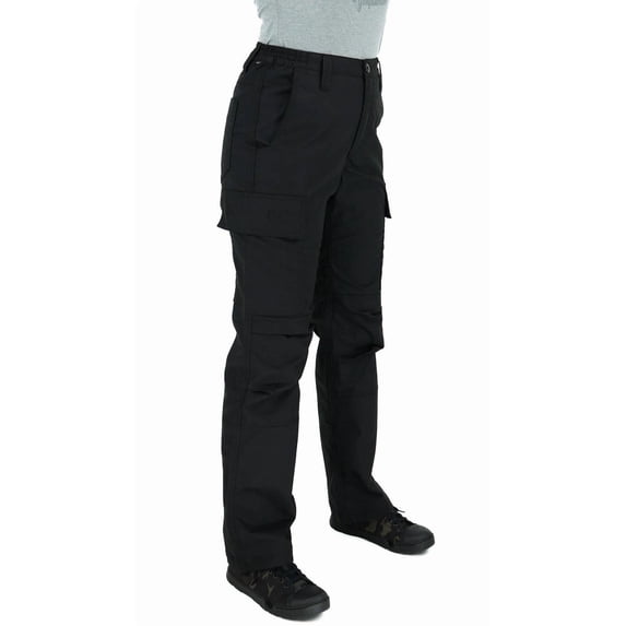 LAPG Women's Stretch Core Cargo Pants, Elastic Waistband, High Rise, Relaxed Fit, Outdoor Work Pants, Black, 10-REGULAR