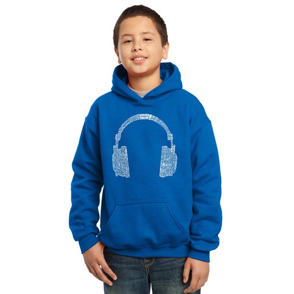 LA Pop Art Boy's Word Art Hooded Sweatshirt - 63 DIFFERENT GENRES OF MUSIC