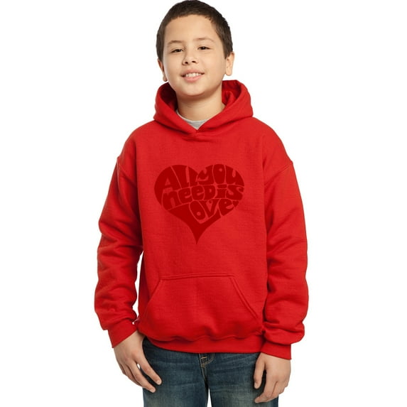 LA Pop Art Boy's Word Art Hooded Sweatshirt - All You Need Is Love