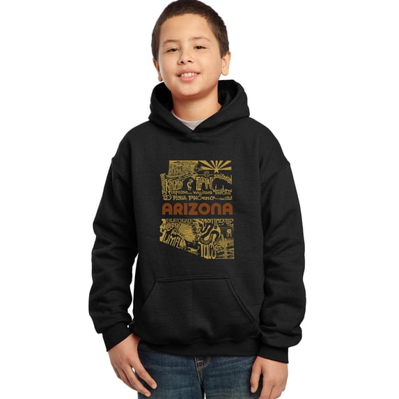 LA Pop Art Boy's Word Art Hooded Sweatshirt - Az Pics