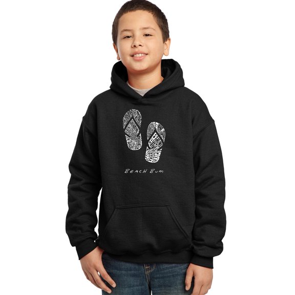 LA Pop Art Boy's Word Art Hooded Sweatshirt - BEACH BUM