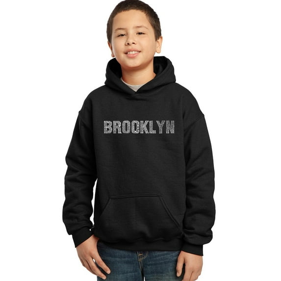 LA Pop Art Boy's Word Art Hooded Sweatshirt - BROOKLYN NEIGHBORHOODS