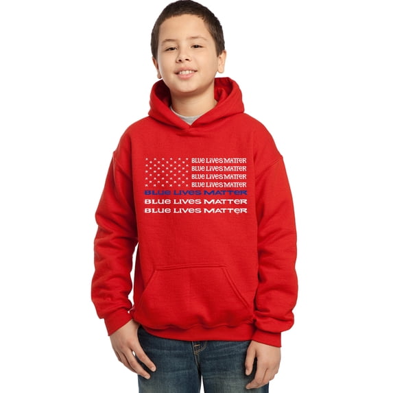 LA Pop Art Boy's Word Art Hooded Sweatshirt - Blue Lives Matter