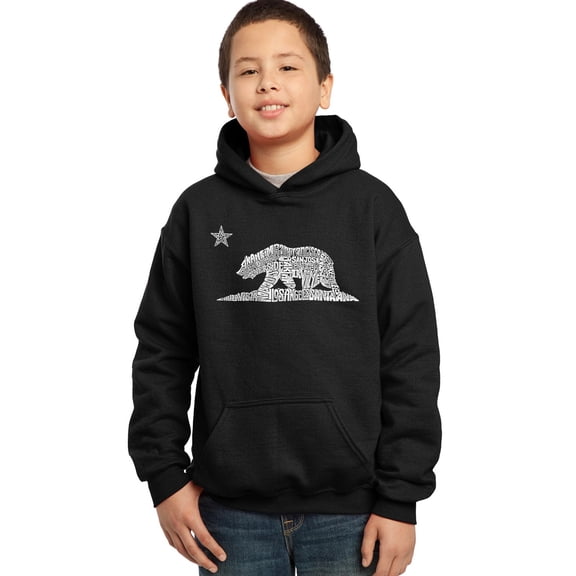 LA Pop Art Boy's Word Art Hooded Sweatshirt - California Bear