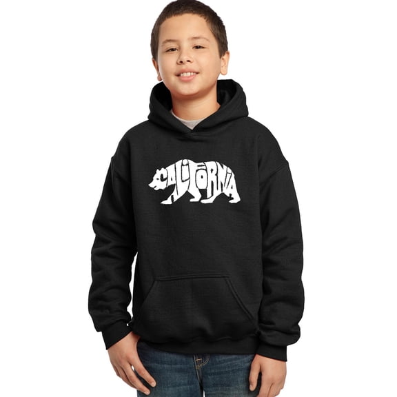 LA Pop Art Boy's Word Art Hooded Sweatshirt - California Bear