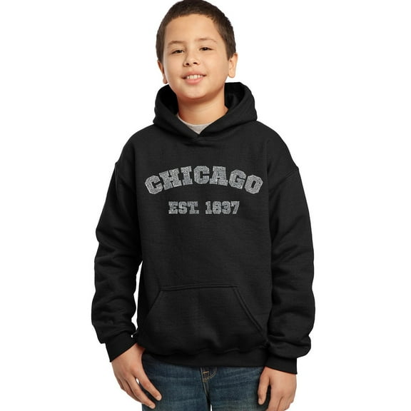 LA Pop Art Boy's Word Art Hooded Sweatshirt - Chicago 1837