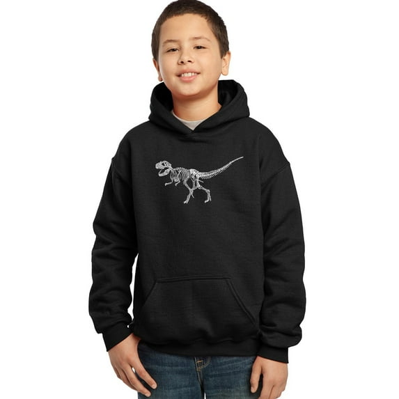LA Pop Art Boy's Word Art Hooded Sweatshirt - Dinosaur T-Rex Skeleton