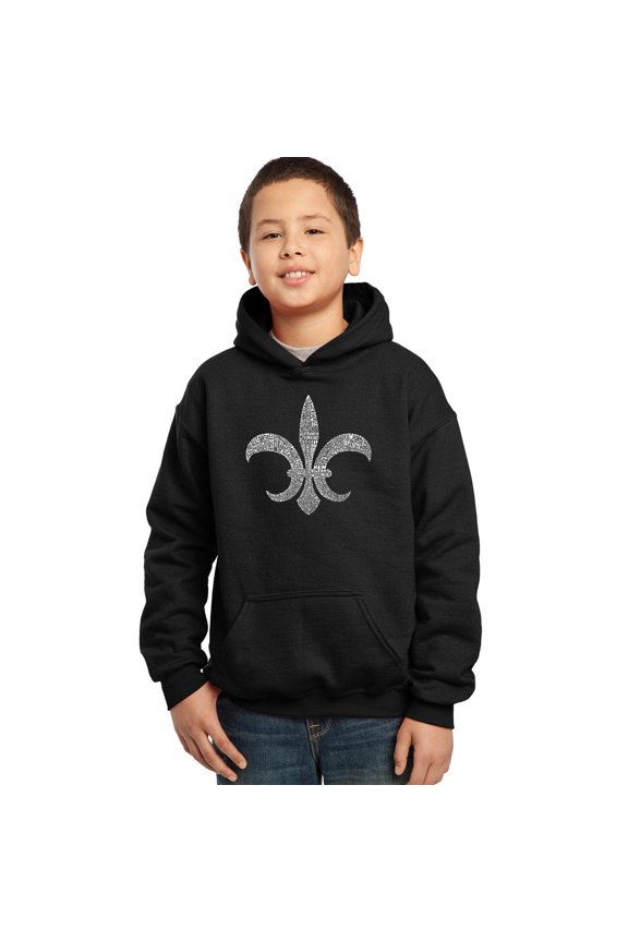 Boy's Word Art Hooded Sweatshirt - FLEUR DE LIS - POPULAR LOUISIANA CITIES