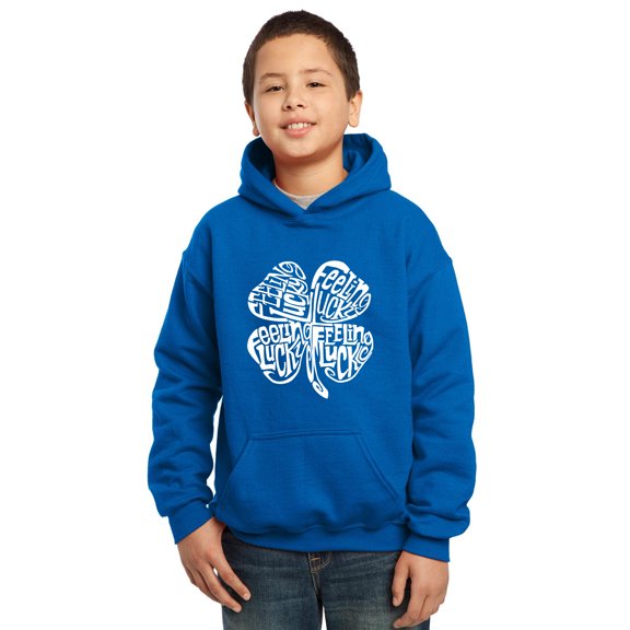 LA Pop Art Boy's Word Art Hooded Sweatshirt - Feeling Lucky