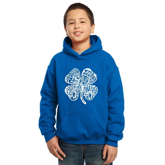 LA Pop Art Boy's Word Art Hooded Sweatshirt - Feeling Lucky