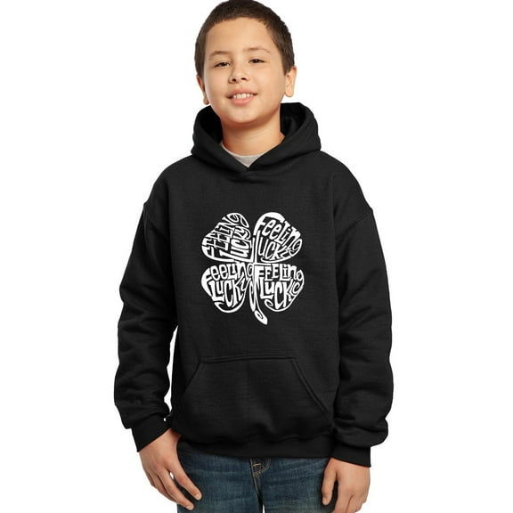 LA Pop Art Boy's Word Art Hooded Sweatshirt - Feeling Lucky