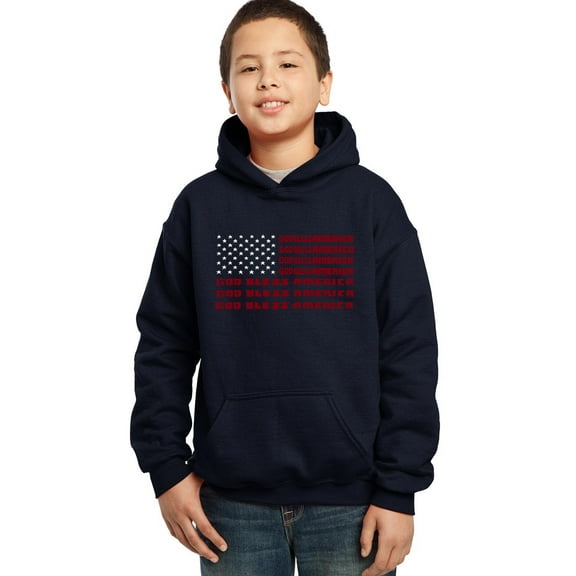 LA Pop Art Boy's Word Art Hooded Sweatshirt - God Bless America