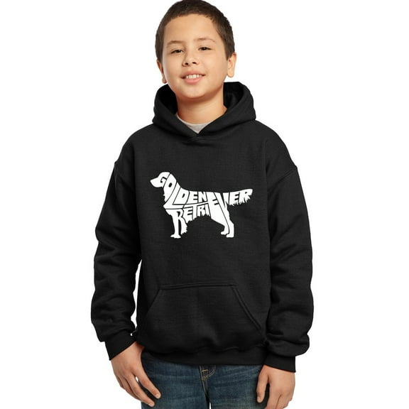 LA Pop Art Boy's Word Art Hooded Sweatshirt - Golden Retreiver