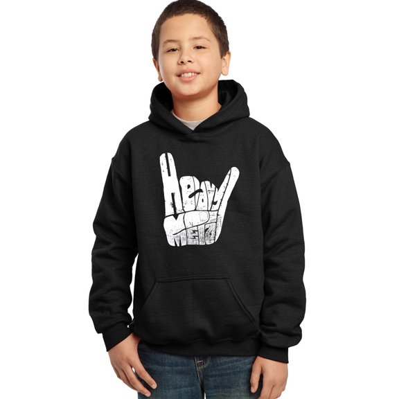 LA Pop Art Boy's Word Art Hooded Sweatshirt - Heavy Metal