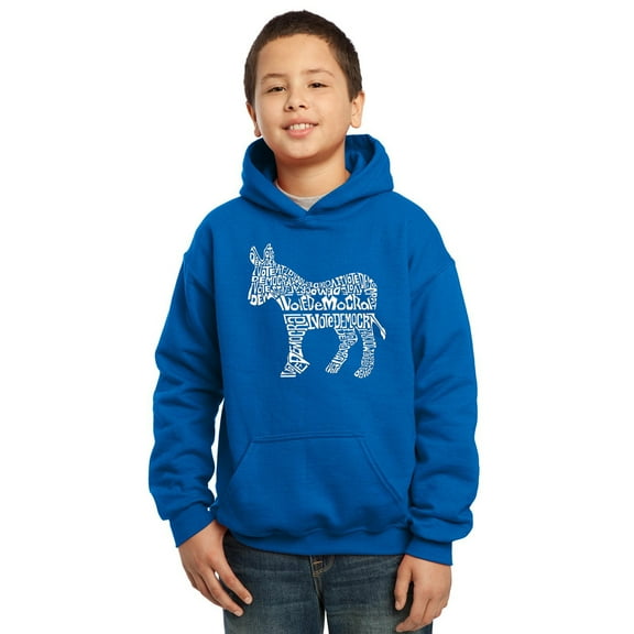 LA Pop Art Boy's Word Art Hooded Sweatshirt - I Vote Democrat