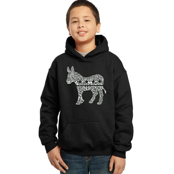 LA Pop Art Boy's Word Art Hooded Sweatshirt - I Vote Democrat