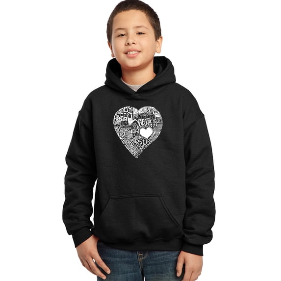 LA Pop Art Boy's Word Art Hooded Sweatshirt - LOVE IN 44 DIFFERENT LANGUAGES