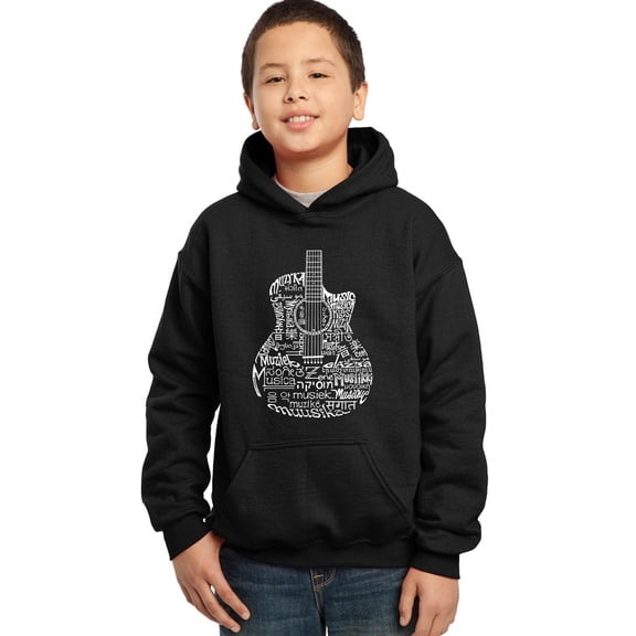 LA Pop Art Boy's Word Art Hooded Sweatshirt - Languages Guitar
