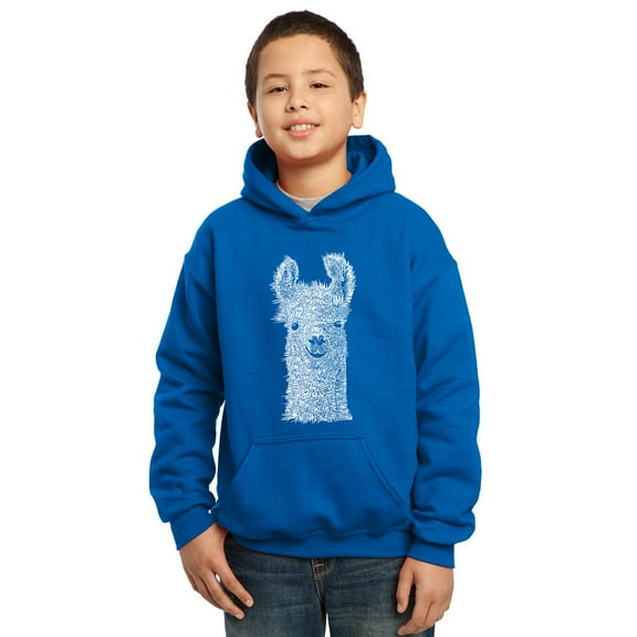 LA Pop Art Boy's Word Art Hooded Sweatshirt - Llama