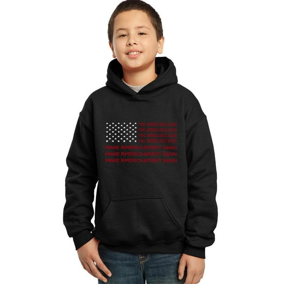 LA Pop Art Boy's Word Art Hooded Sweatshirt - Maga Flag
