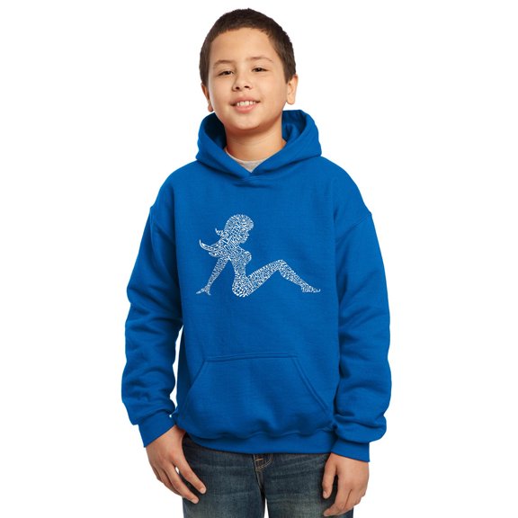 LA Pop Art Boy's Word Art Hooded Sweatshirt - Mudflap Girl - Keep on Truckin