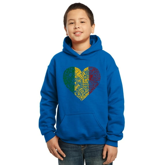 LA Pop Art Boy's Word Art Hooded Sweatshirt - One Love Heart