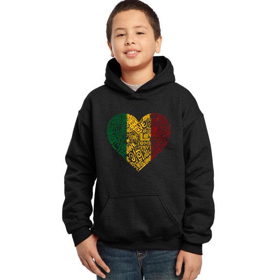 LA Pop Art Boy's Word Art Hooded Sweatshirt - One Love Heart