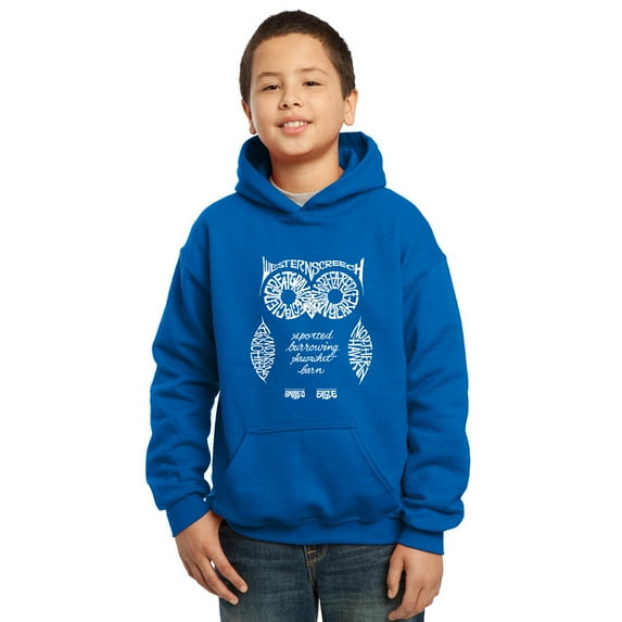 LA Pop Art Boy's Word Art Hooded Sweatshirt - Owl