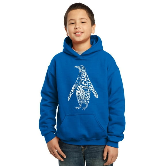 LA Pop Art Boy's Word Art Hooded Sweatshirt - Penguin