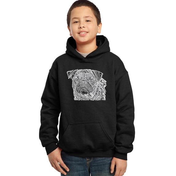 LA Pop Art Boy's Word Art Hooded Sweatshirt - Pug Face