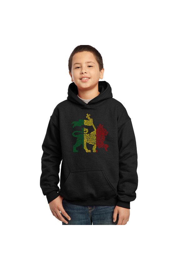 Boy's Word Art Hooded Sweatshirt - Rasta Lion - One Love