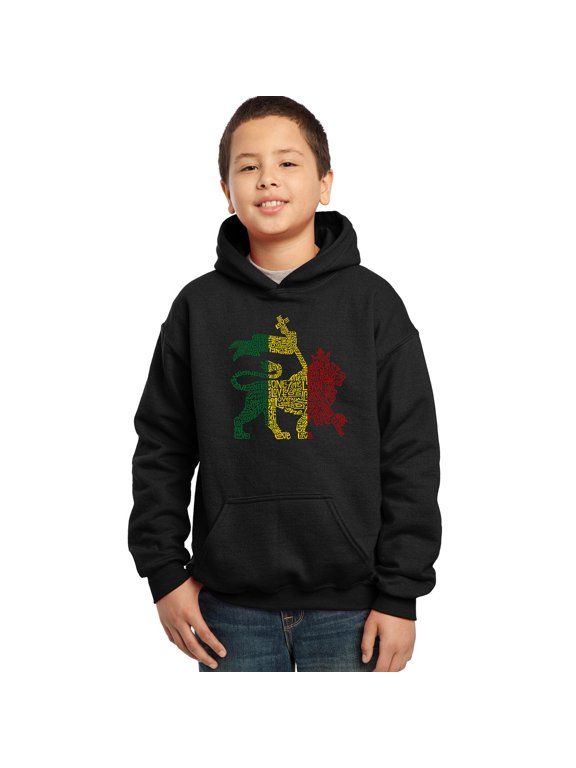 Boy's Word Art Hooded Sweatshirt - Rasta Lion - One Love